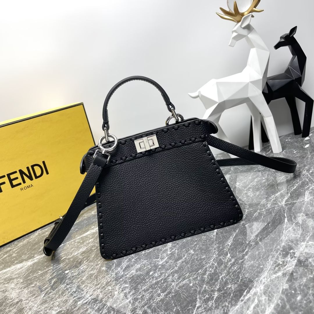 Fendi Peekaboo ISeeU Petite Black Selleria Bag with 306 Hand-sewn Stitches